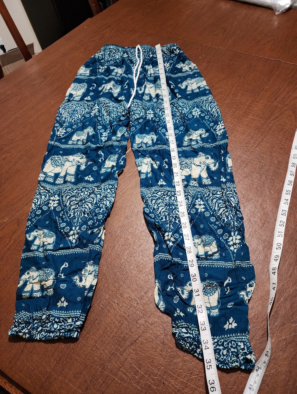 Boho Elephant Print Harem Pants - Navy & Cream